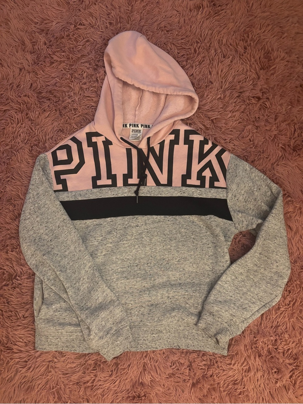 Victoria's Secret PINK Hooded Zip-Up Sweater - Pink, Gray & Black